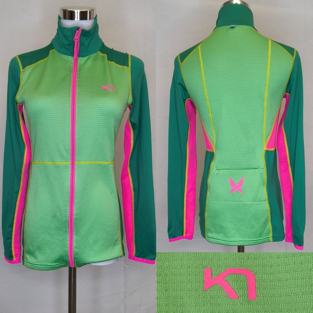 Kari Traa Jacket Women's Small Full Zip Pink/Green/Yellow Zip Pocket #W5646